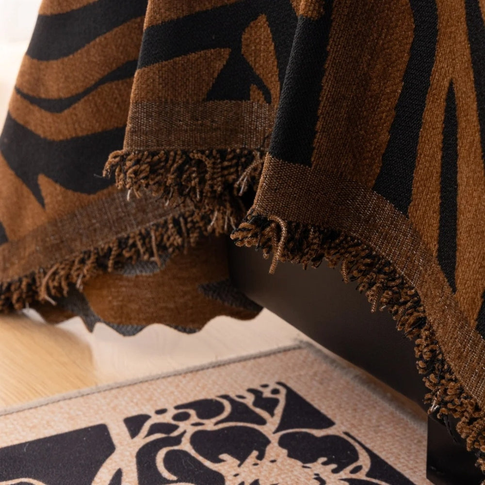 Chenille Zebra Print Sofa Cover with Tasselled Edges