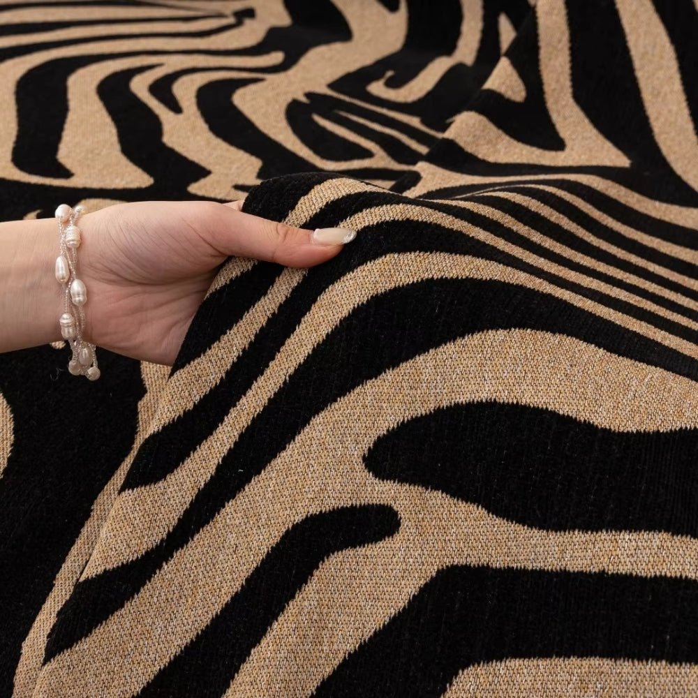 Chenille Zebra Print Sofa Cover with Tasselled Edges