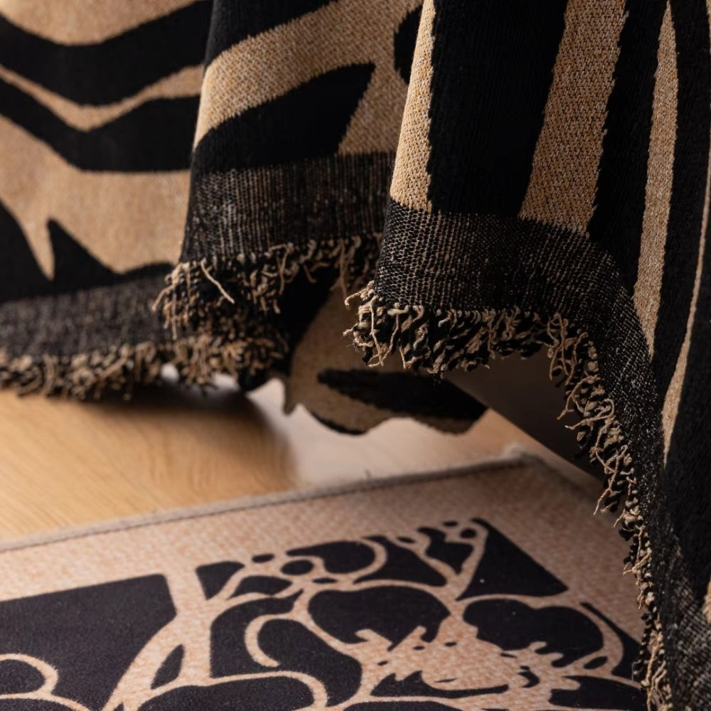 Chenille Zebra Print Sofa Cover with Tasselled Edges