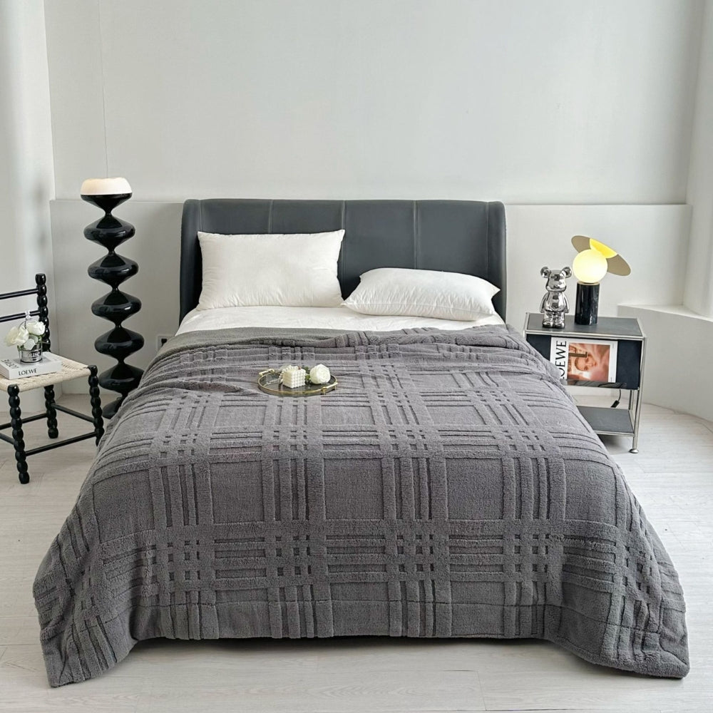 Embossed Grid Pattern Microfiber Winter Blanket