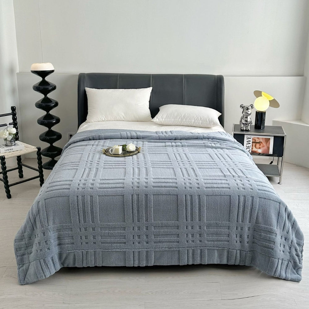 Embossed Grid Pattern Microfiber Winter Blanket