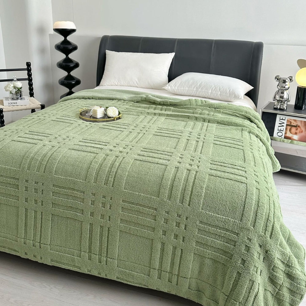 Embossed Grid Pattern Microfiber Winter Blanket