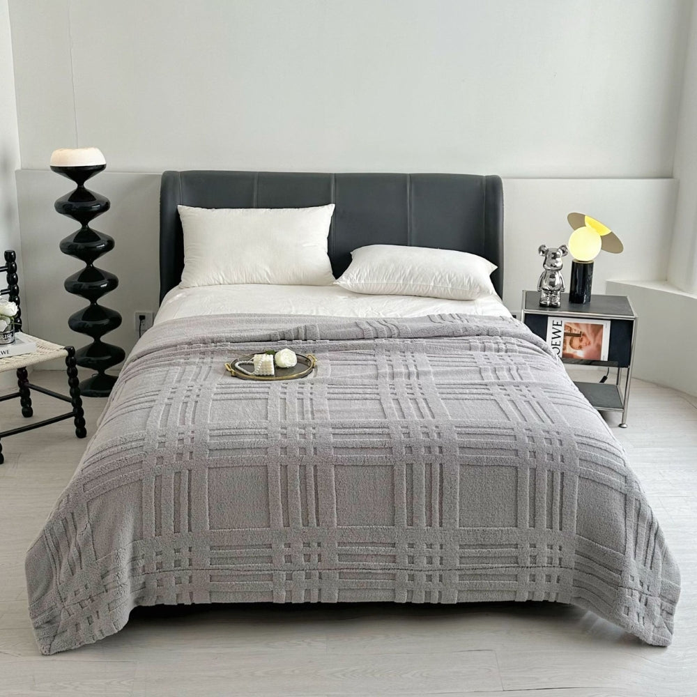 Embossed Grid Pattern Microfiber Winter Blanket