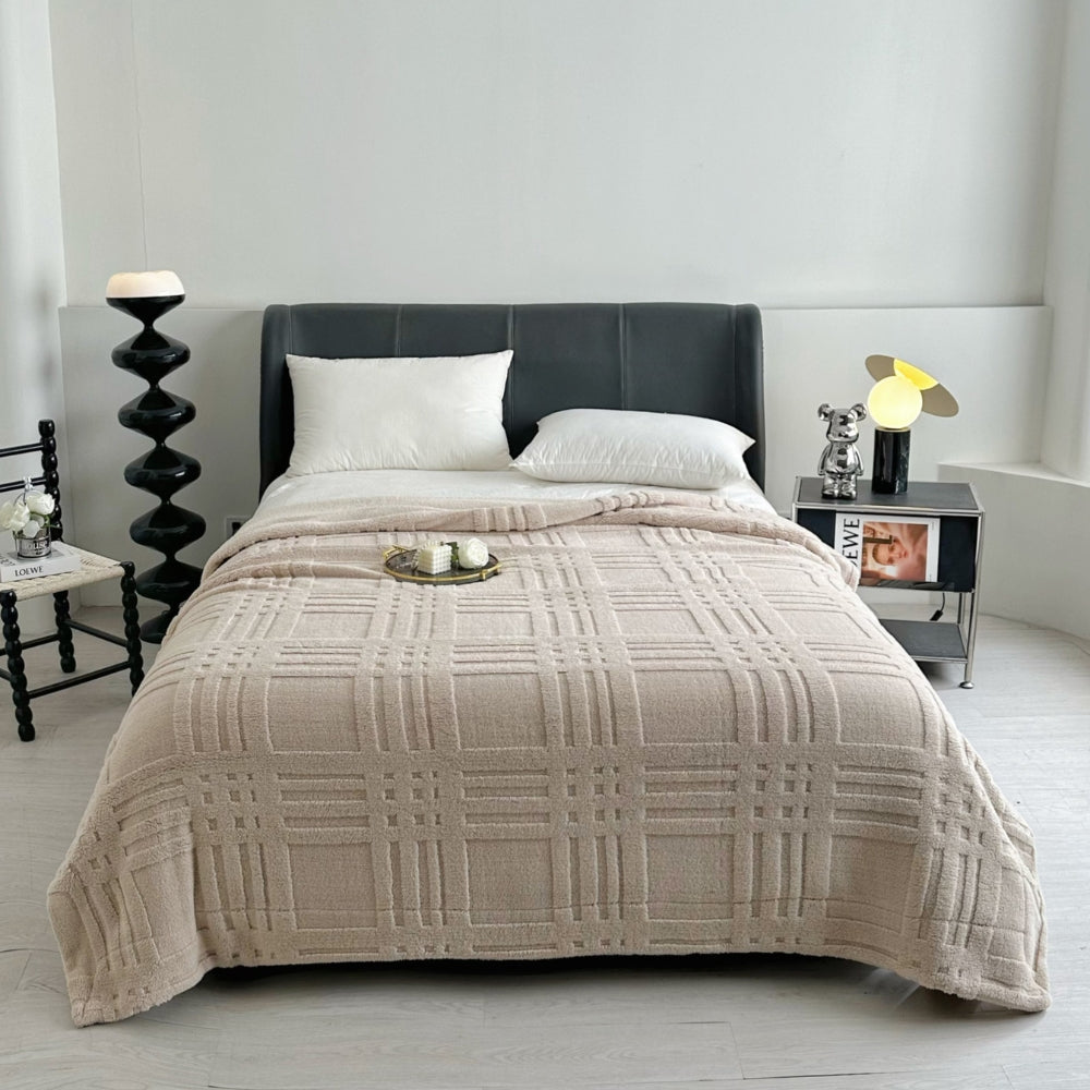 Embossed Grid Pattern Microfiber Winter Blanket