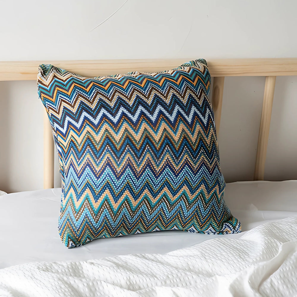 Zigzag Knit Boho Cushion Cover 18x18 Inches