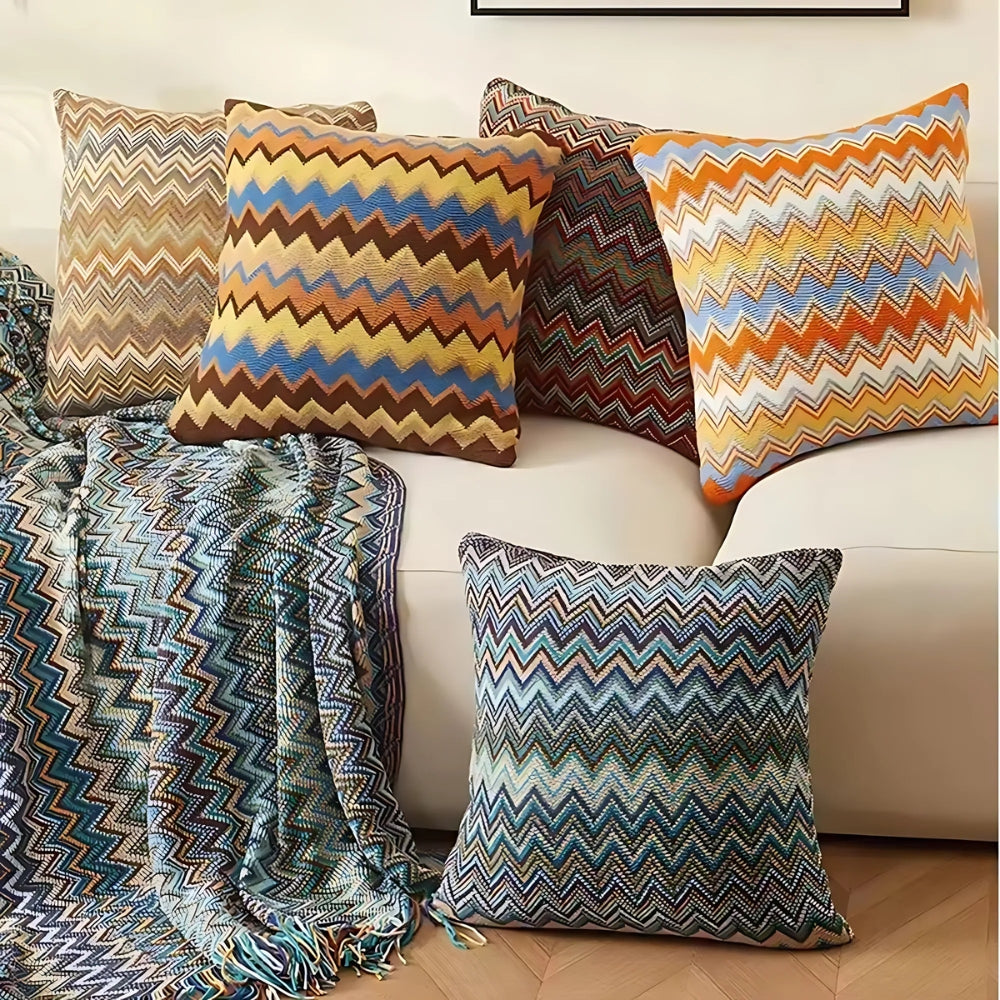 Zigzag Knit Boho Cushion Cover 18x18 Inches