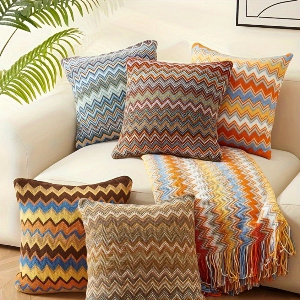 Zigzag Knit Boho Cushion Cover 18x18 Inches