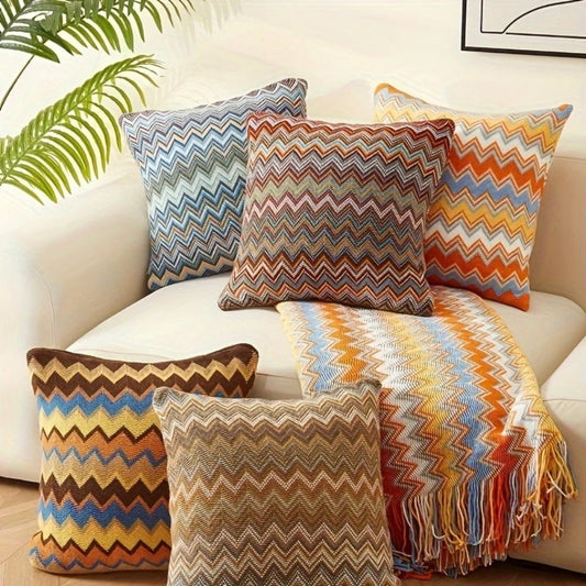 Zigzag Knit Boho Cushion Cover 18x18 Inches