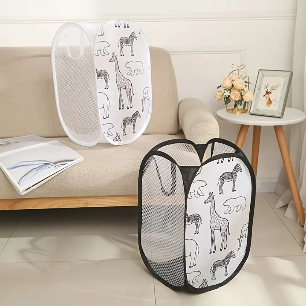 Foldable Mesh Laundry Basket with Animal Print