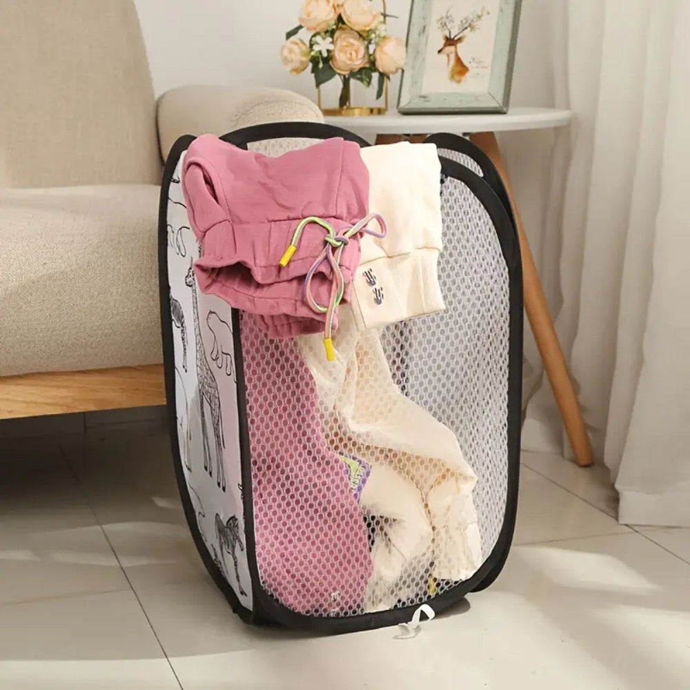 Foldable Mesh Laundry Basket with Animal Print