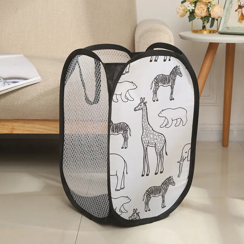Foldable Mesh Laundry Basket with Animal Print