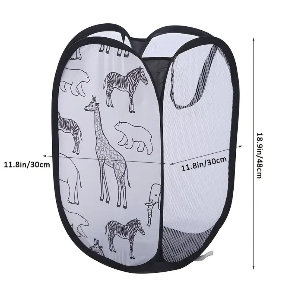 Foldable Mesh Laundry Basket with Animal Print