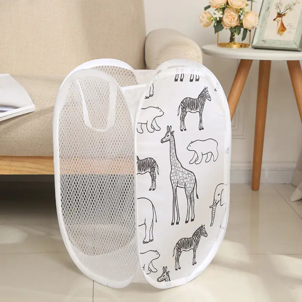 Foldable Mesh Laundry Basket with Animal Print