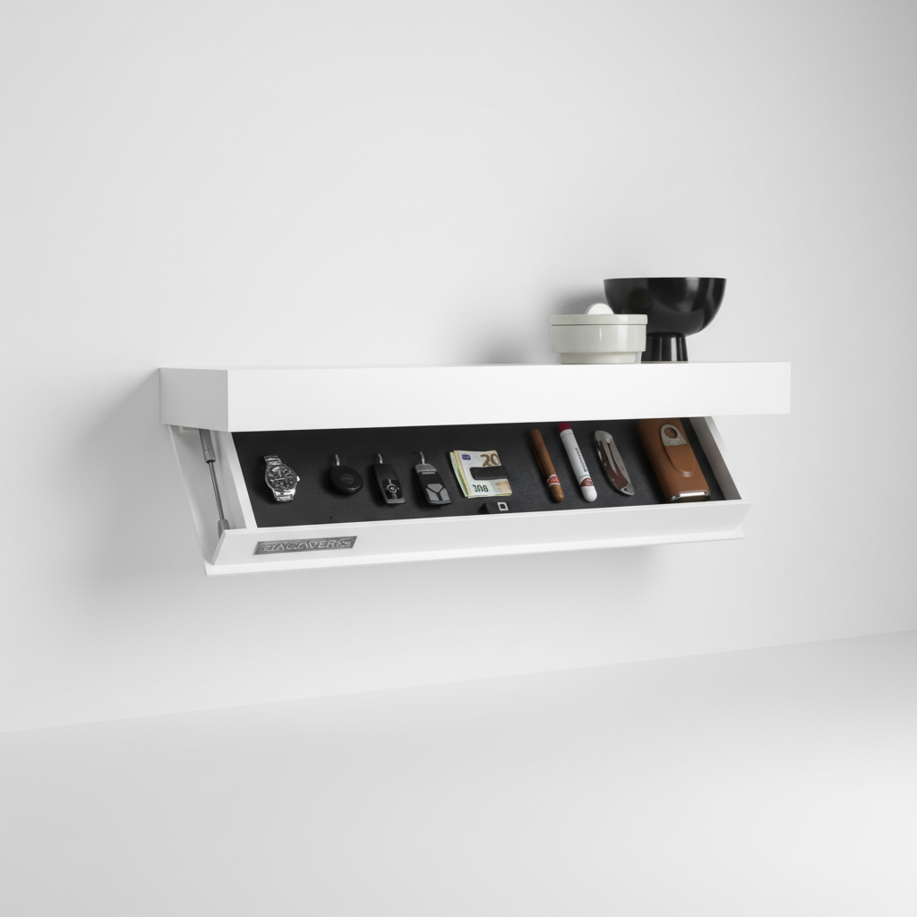 Floating Wall Shelf with Hidden Storage - Modern Wood and Metal Design