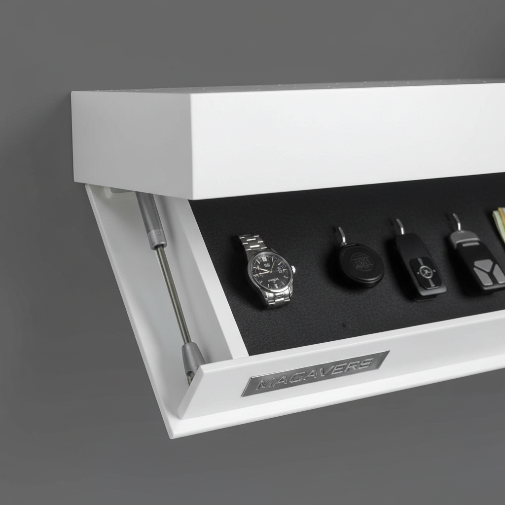 Floating Wall Shelf with Hidden Storage - Modern Wood and Metal Design
