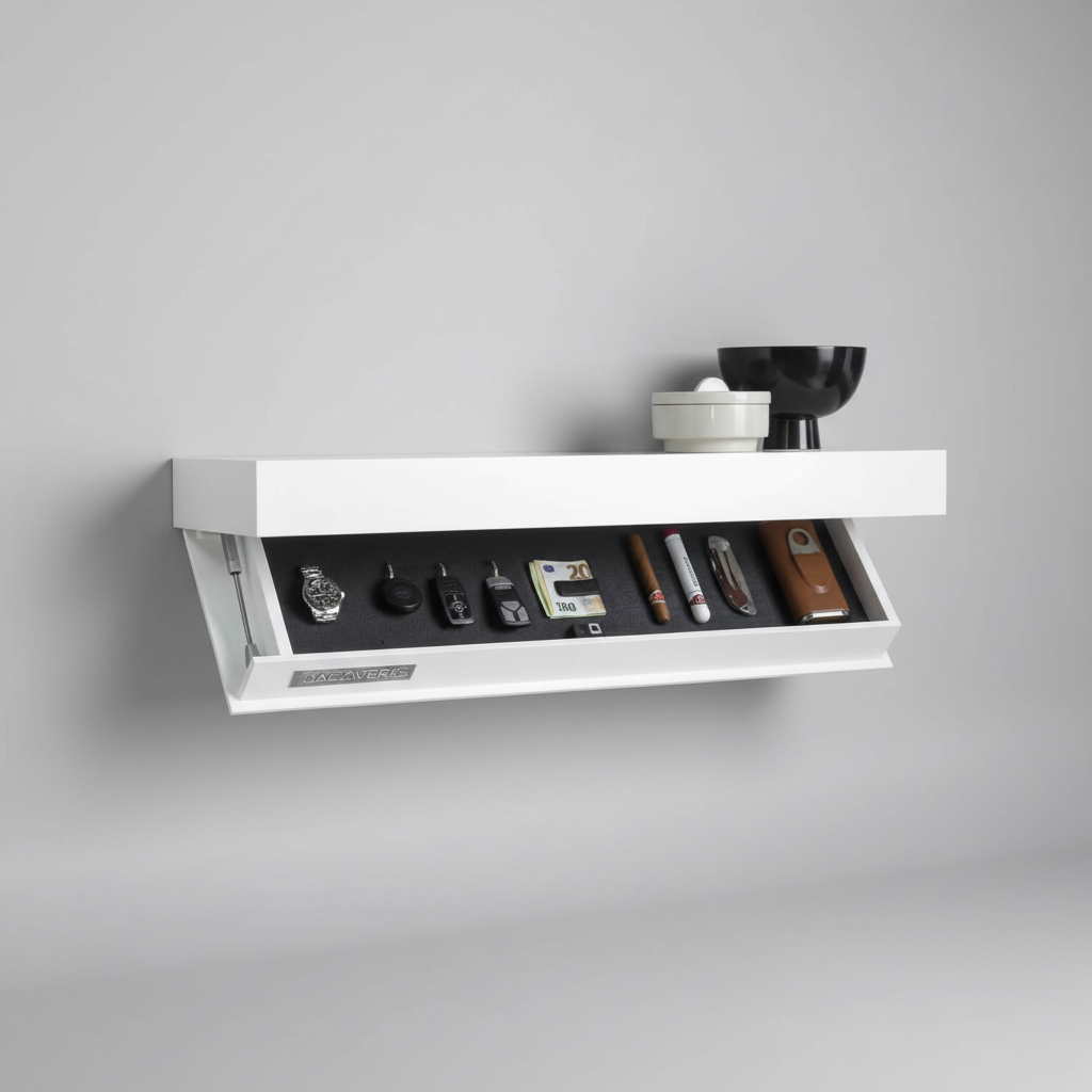 Floating Wall Shelf with Hidden Storage - Modern Wood and Metal Design