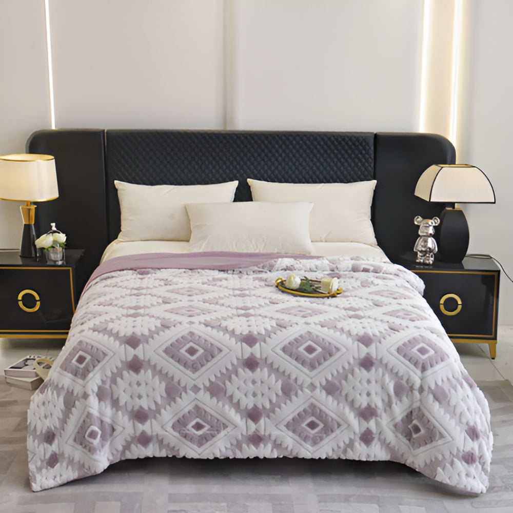 Double Layer Geometric Throw Blanket in Cotton-Poly Blend