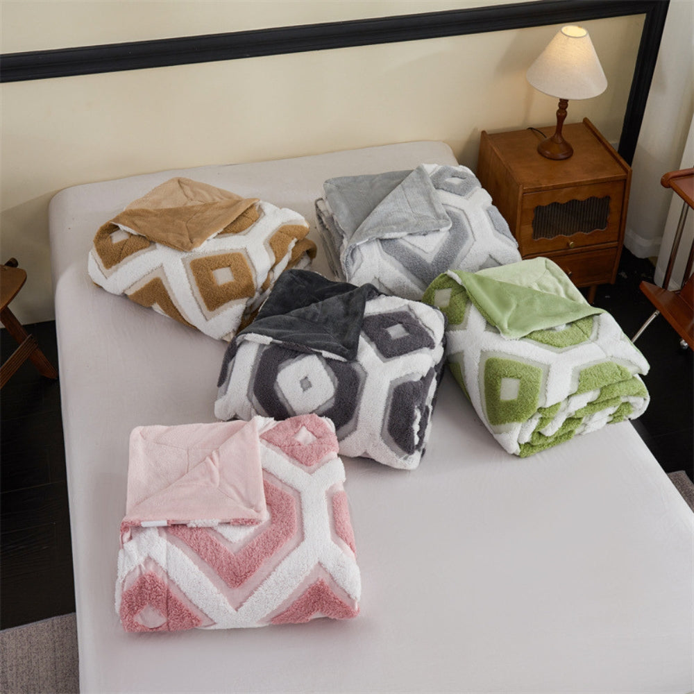 Double Layer Geometric Throw Blanket in Cotton-Poly Blend