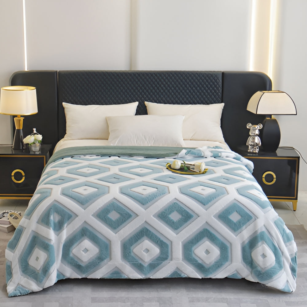 Double Layer Geometric Throw Blanket in Cotton-Poly Blend
