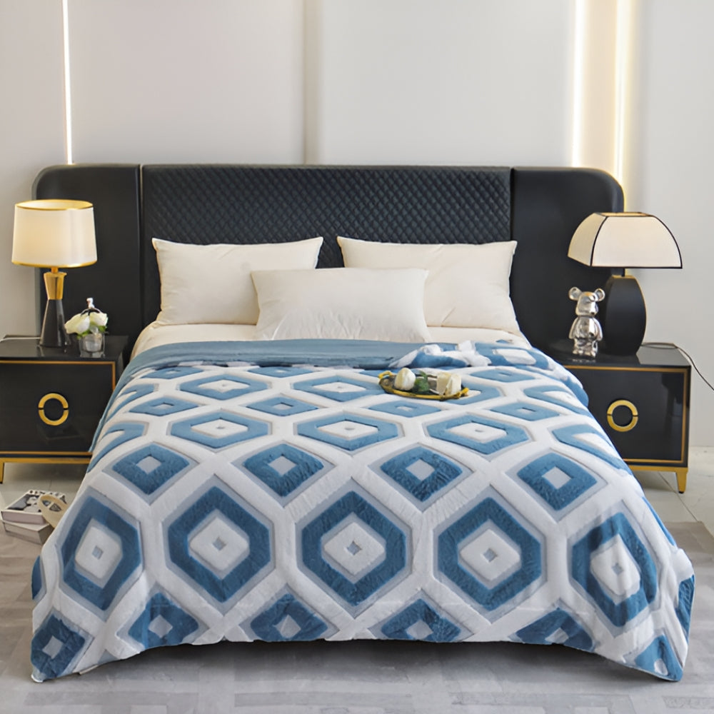 Double Layer Geometric Throw Blanket in Cotton-Poly Blend