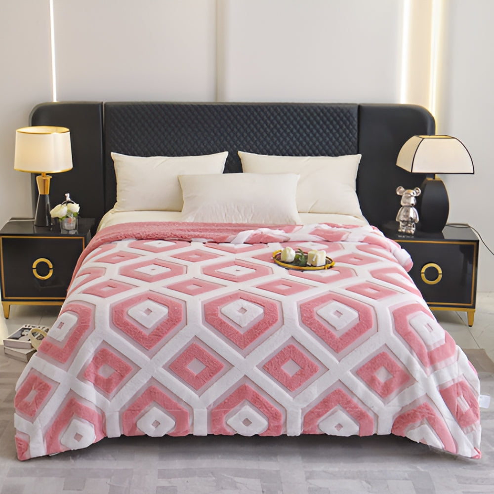 Double Layer Geometric Throw Blanket in Cotton-Poly Blend