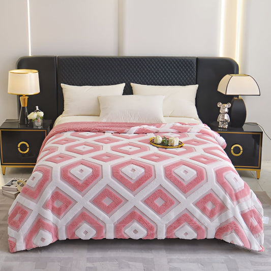 Double Layer Geometric Throw Blanket in Cotton-Poly Blend