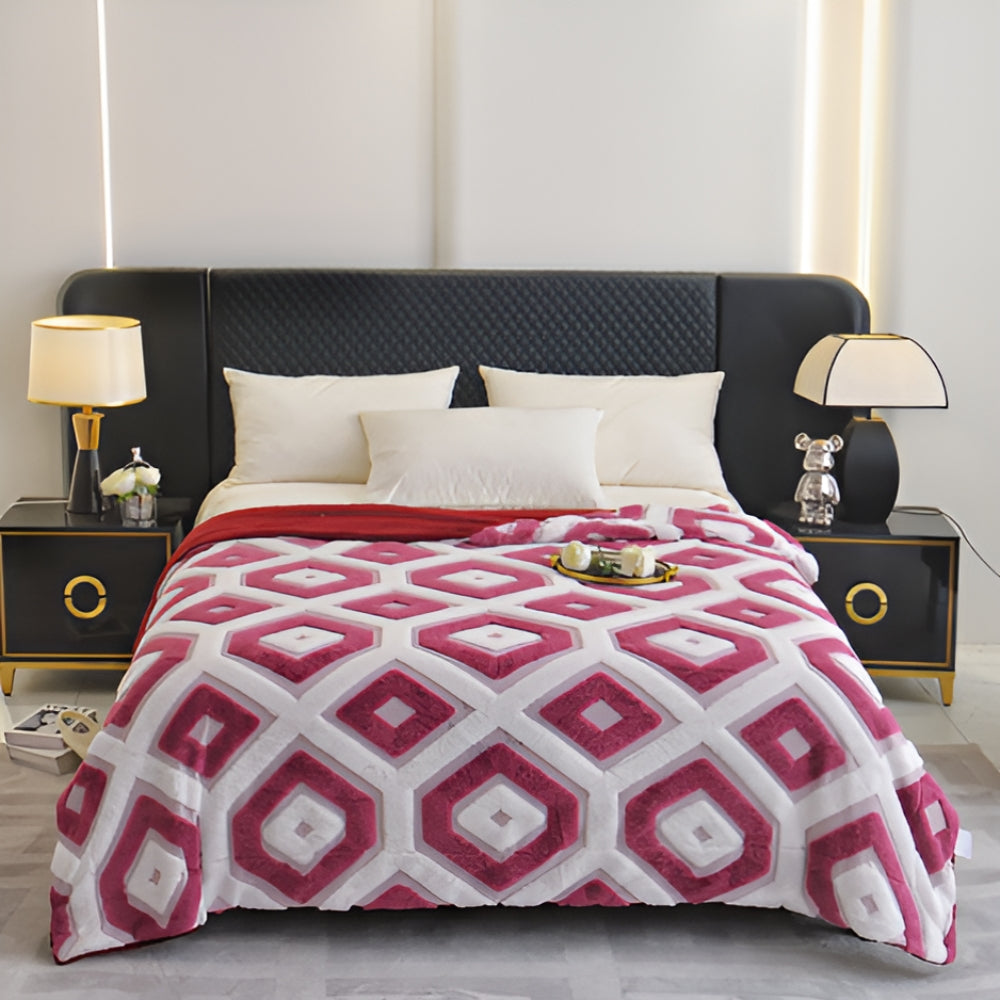 Double Layer Geometric Throw Blanket in Cotton-Poly Blend