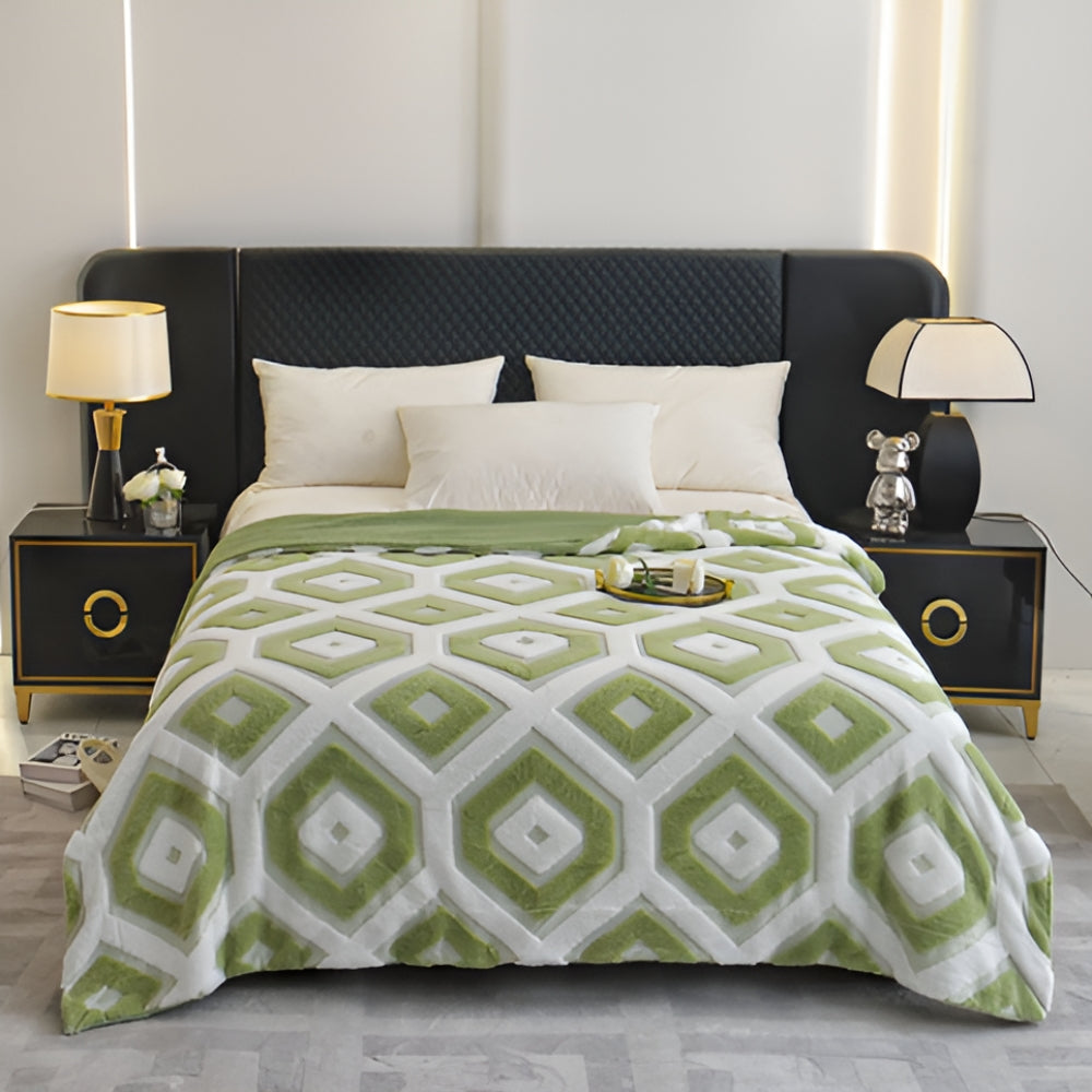 Double Layer Geometric Throw Blanket in Cotton-Poly Blend