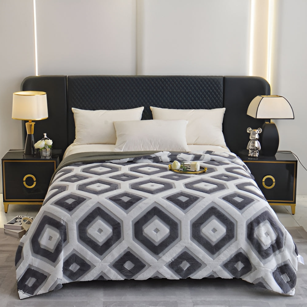 Double Layer Geometric Throw Blanket in Cotton-Poly Blend
