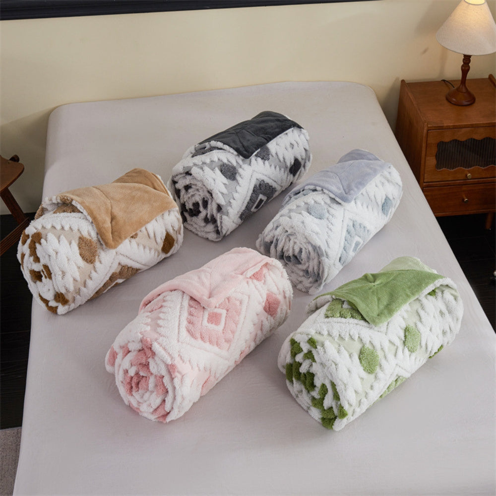 Double Layer Geometric Throw Blanket in Cotton-Poly Blend