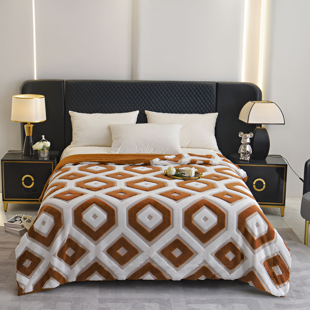 Double Layer Geometric Throw Blanket in Cotton-Poly Blend