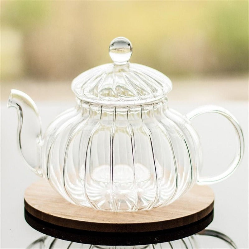 Clear Borosilicate Glass Teapot Set with 6 Cups and Candle Holder