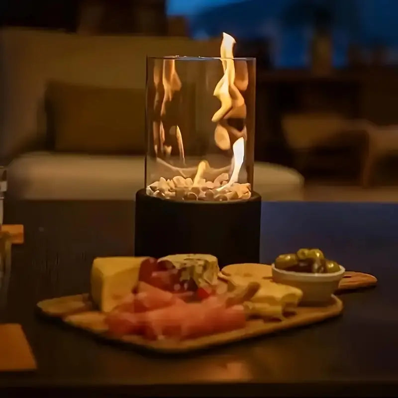 Modern Tabletop Fire Lantern for Indoor and Outdoor Use