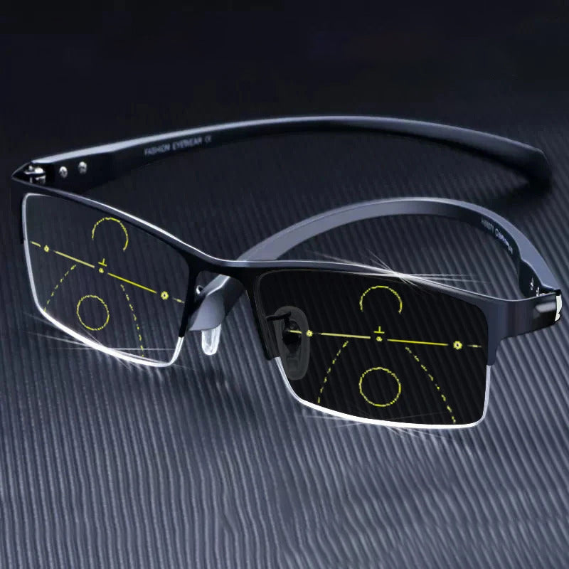 Lightweight Titanium Progressive Reading Glasses with Photochromic Blue Light Protection