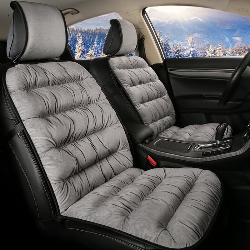 Quilted Plush Car Seat Cushion Pad with Headrest Cover