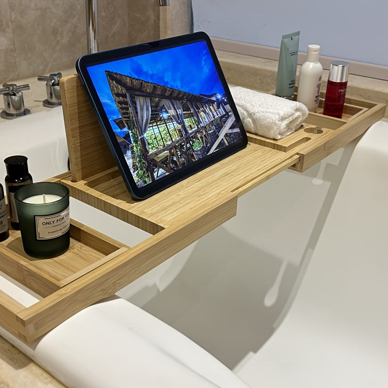 Adjustable Bamboo Bathtub Tray for Relaxation