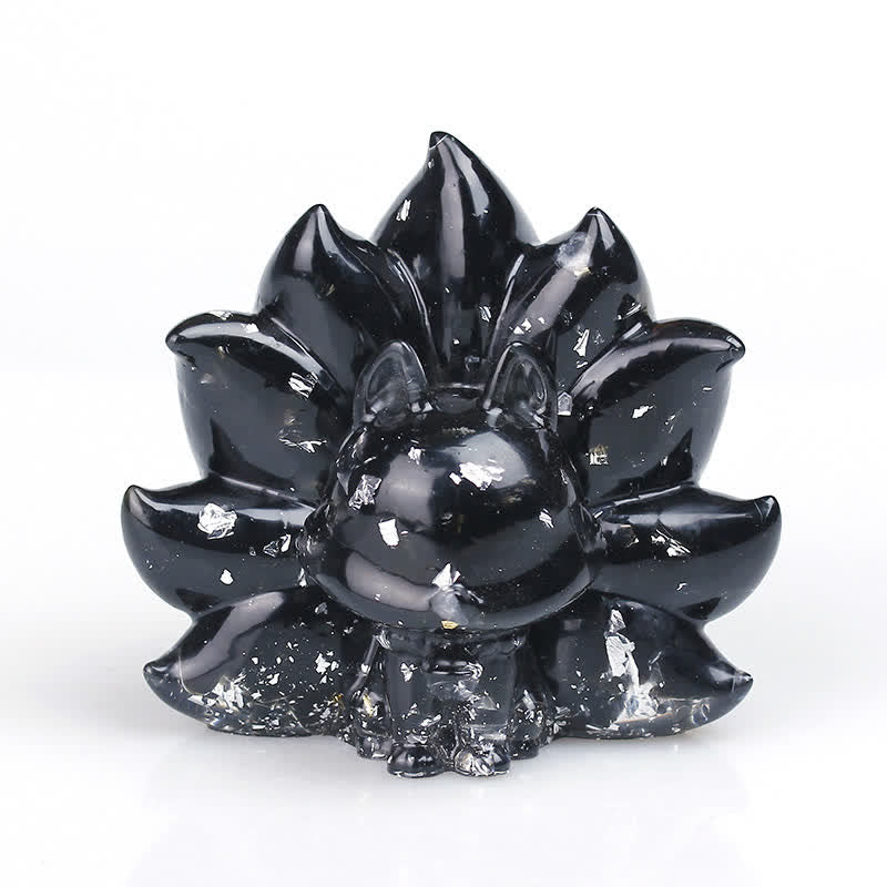 Nine-Tailed Fox Gemstone Figurine with Natural Crystals