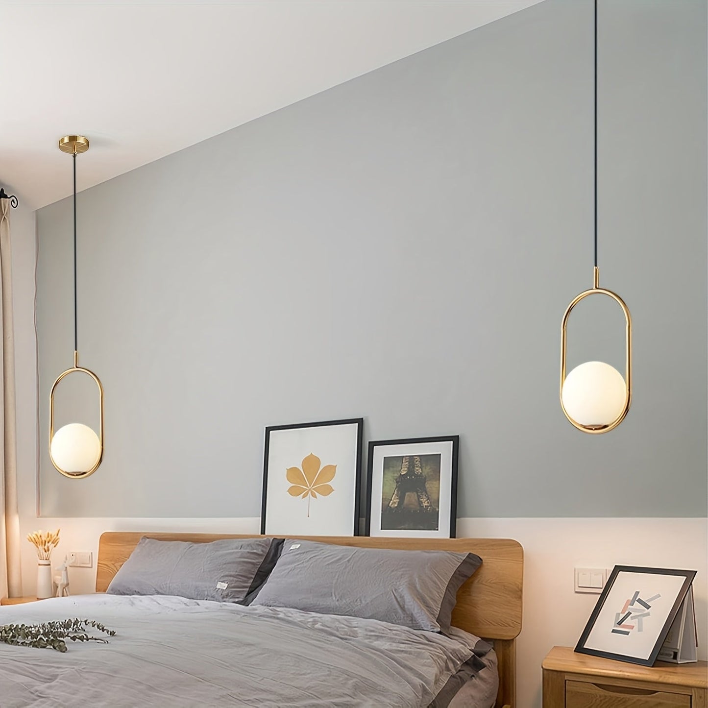 Modern Gold Pendant Chandelier with Frosted Glass Globe