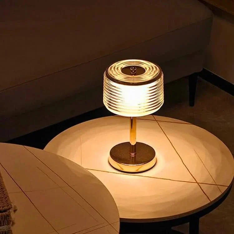 Gold LED Ring Table Lamp with Multi-Layer Shade and Adjustable Light Colors