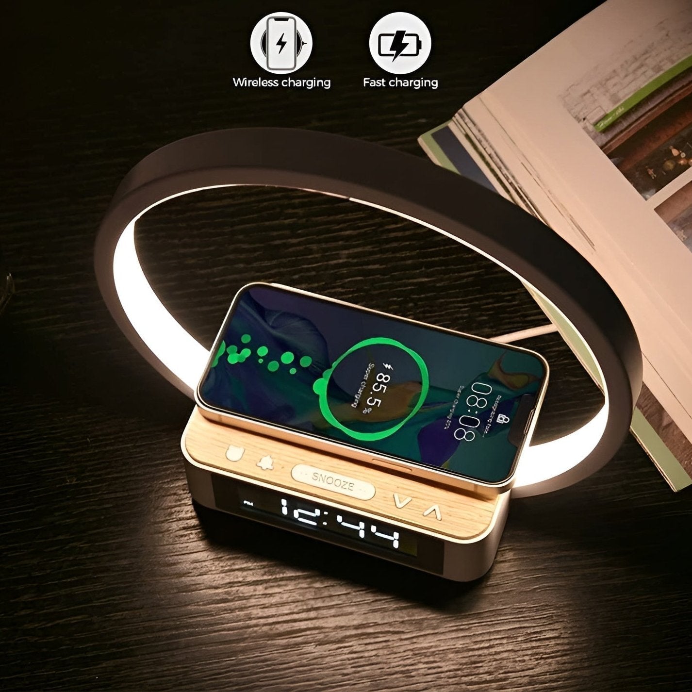 3-in-1 LED Table Lamp with Wireless Charger and Alarm Clock