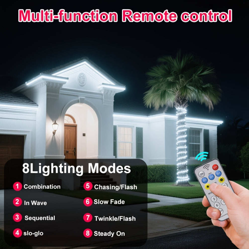 Solar-Powered LED Rope Lights with 8 Modes - 320/640 LEDs