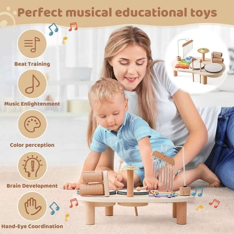 Musical Wooden Toy Set with Xylophone and Instruments for Babies 12 Months+