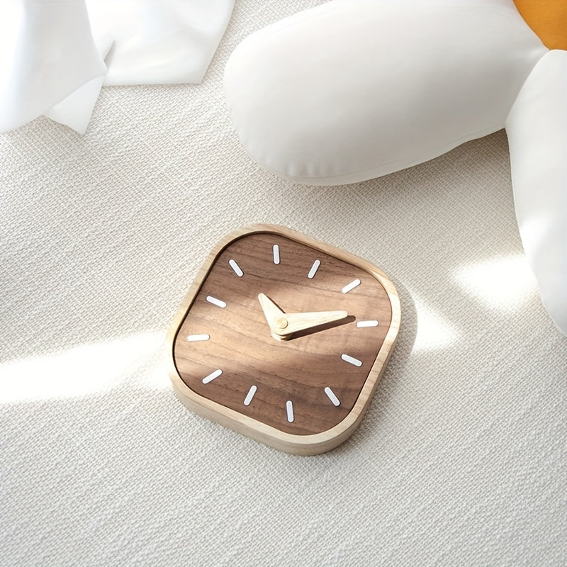 Silent Quartz Wooden Table Clock in Solid Oak and Walnut