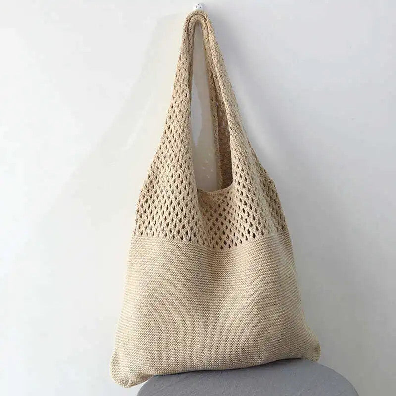 Large Capacity Crocheted Women's Beach Bag with Open Structure