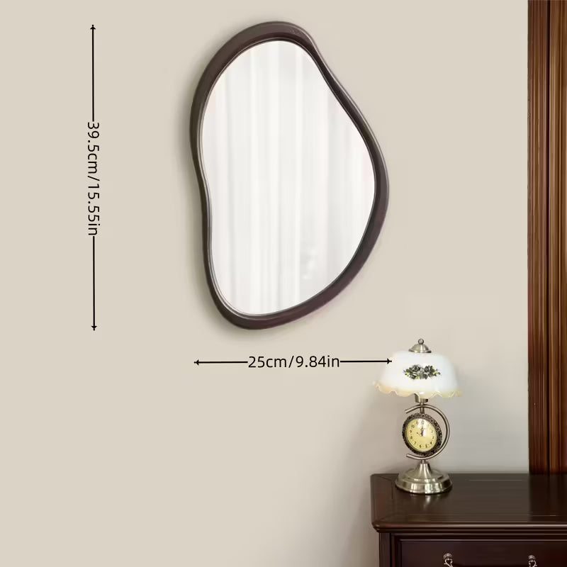 Vintage Irregular Wooden Wall Mirror 15.5 x 9.8 Inch