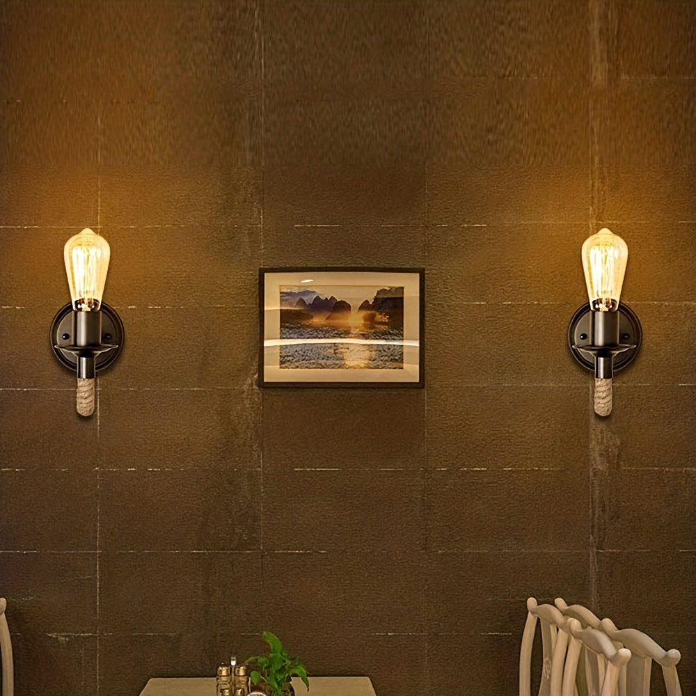 Vintage Rope Wall Sconce with Matte Black Metal Base