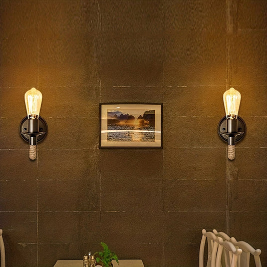 Vintage Rope Wall Sconce with Matte Black Metal Base