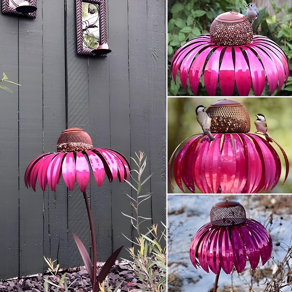Flower-Shaped Metal Bird Feeder Stake