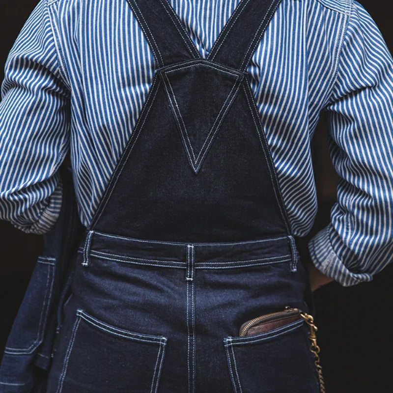 Men's Slim Fit Vintage Indigo Denim Overalls with Pockets