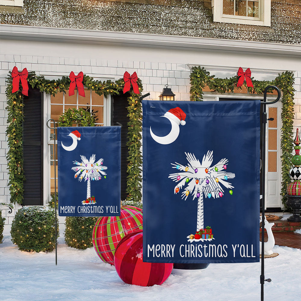 South Carolina Merry Christmas Y'all Flag - Double-Sided Canvas, 3 Sizes